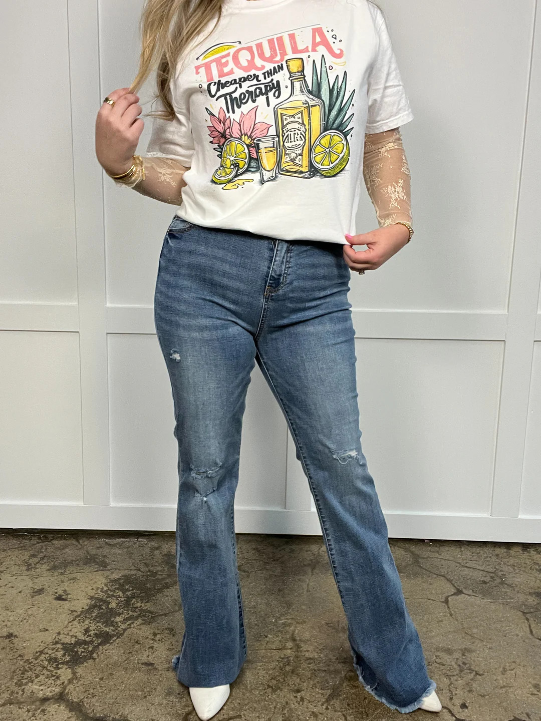 Sarah Distressed Medium Wash Flares | Willow Boutique