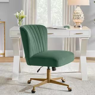 Azria Verdite Green Velvet Office Chair with Brass Wheeled Base | The Home Depot