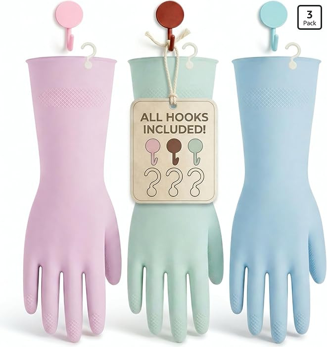 IMARU 3 Pairs Dishwashing Gloves with Hanging Hooks - Reusable Rubber Cleaning Gloves for Househo... | Amazon (US)