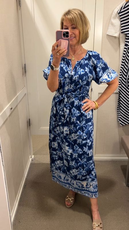 Darling puff sleeve blue and white midi dress. Wearing XS and I’m 5’3”. Code Carla10 for Vaneli Shoes 
Let me know if you have any questions.


#LTKVideo #LTKsalealert #LTKSeasonal