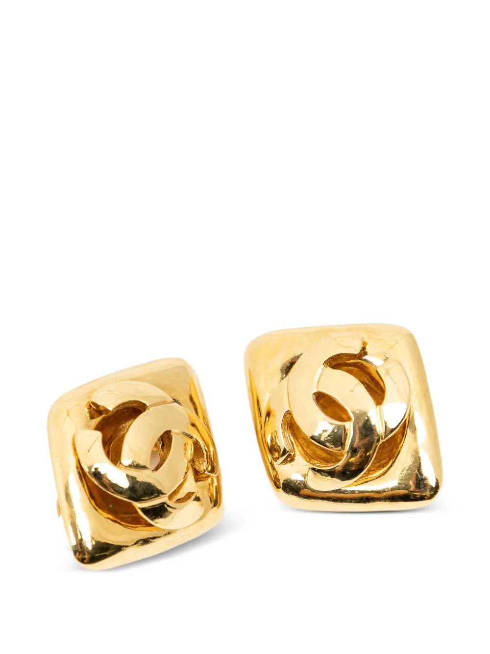 CHANEL Pre-Owned Interlocking CC square clip-on earrings - Gold | Farfetch Global