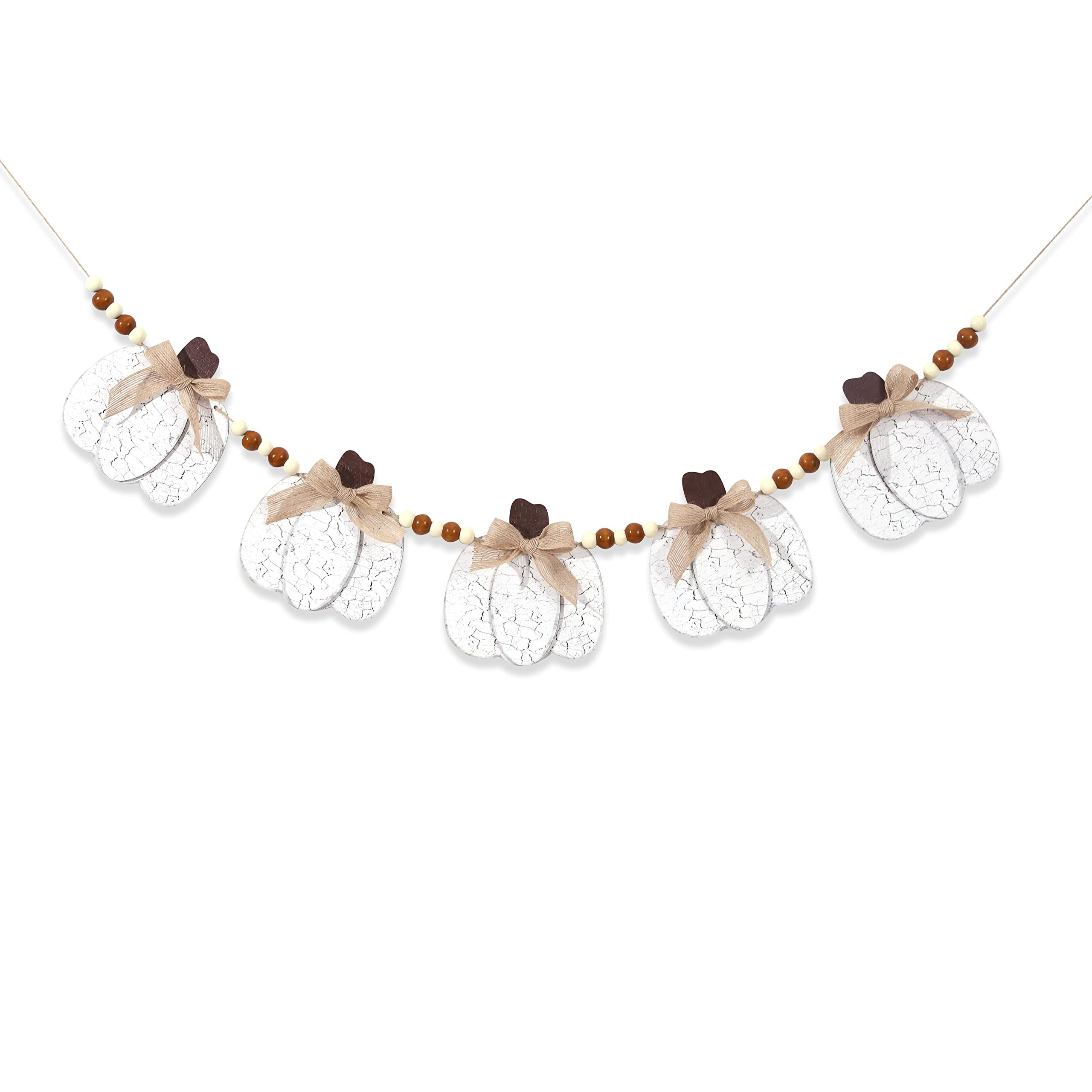 White Wooden Pumpkin Hanging Decorations - Pumpkin Bead Garland, Farmhouse Neutral Fall Decor | Amazon (US)