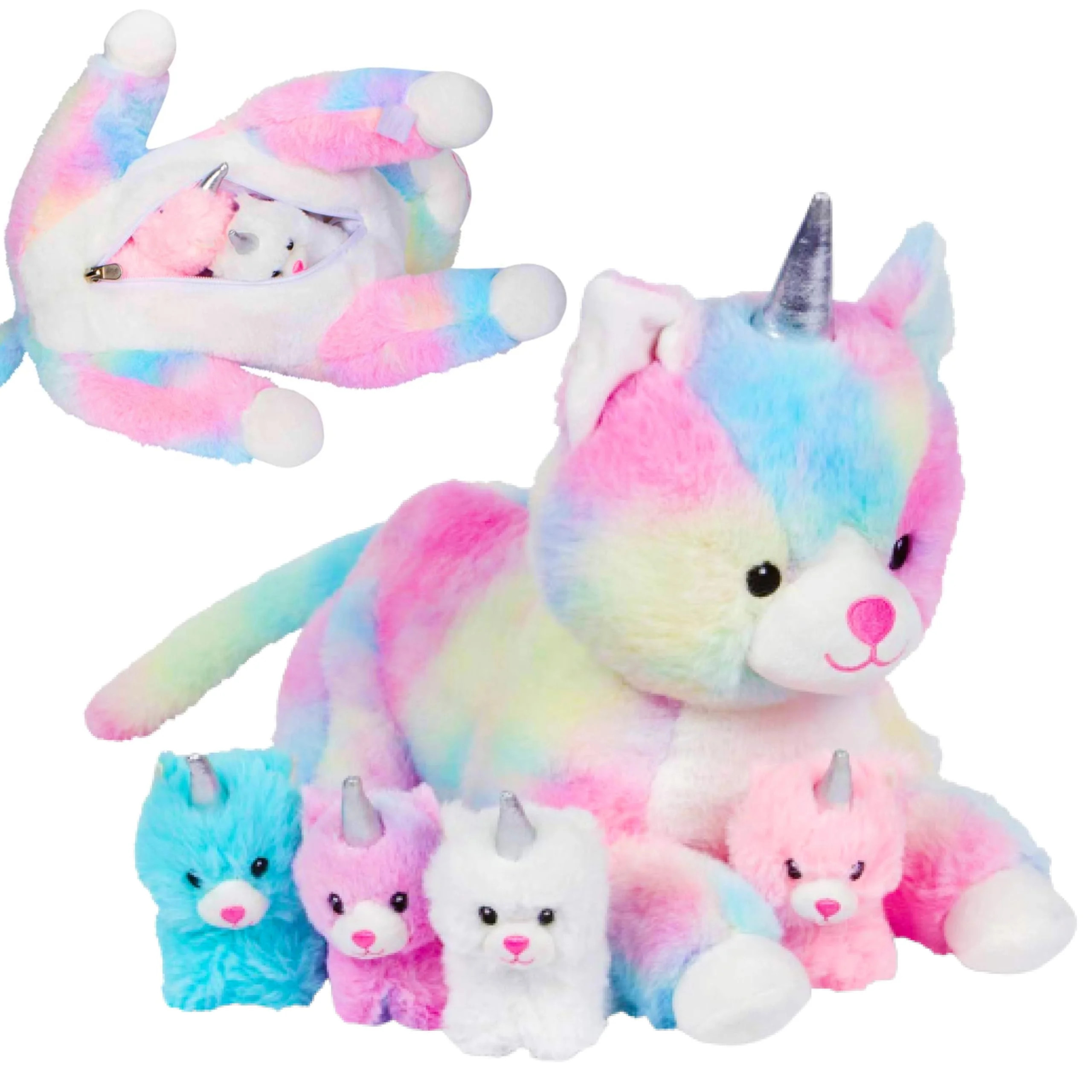 PixieCrush Unicorn Cat Plushie - Mommy Cat Unicorn with 4 Baby Kittens - Magical Pillow Plushies ... | Walmart (US)