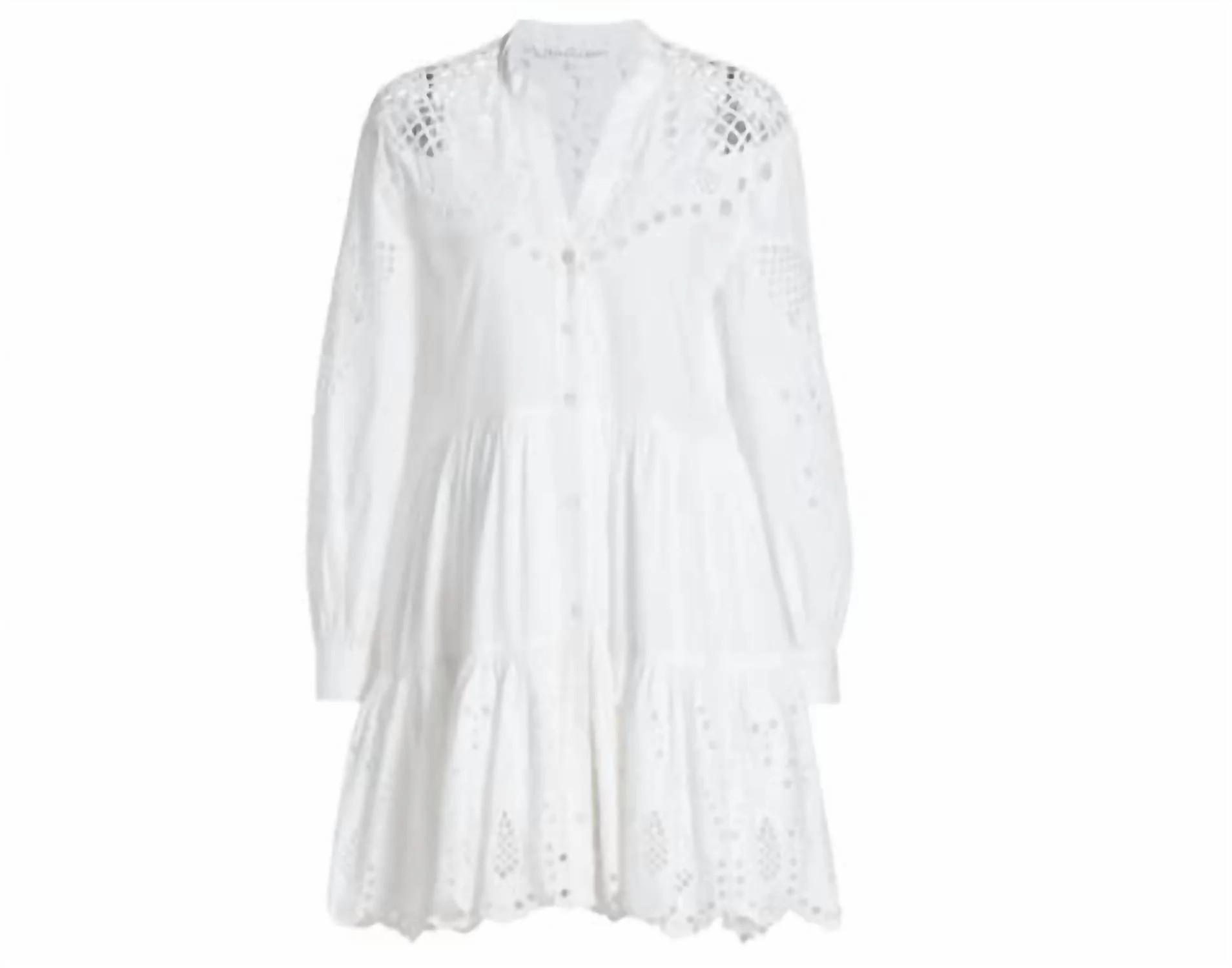 Veronica Beard Women Ariana Eyelet Long Sleeve Button Down Mini Dress White | Shop Simon