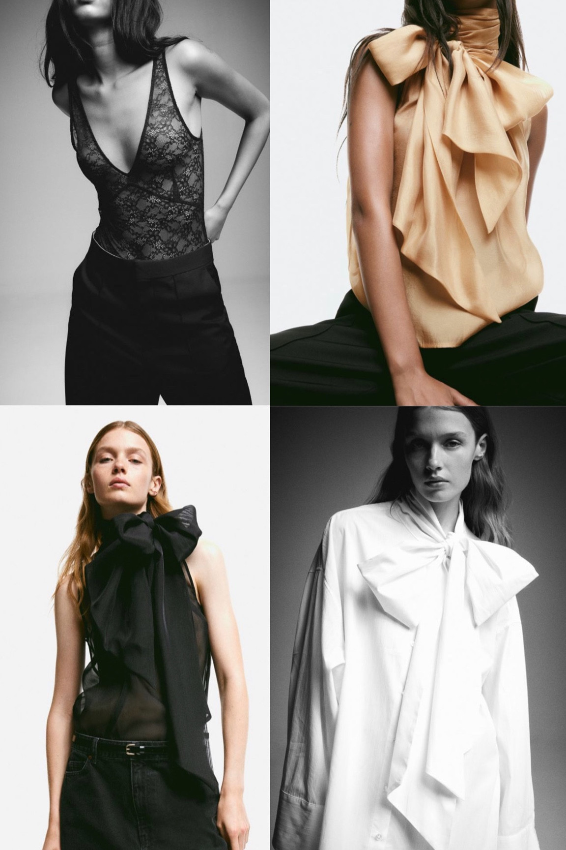 New in H&M 
H&M autumn collection 
New season style 
Autumn style 
Fall style 
Bow blouse 
Statement blouse 
White blouse 
Black blouse 
Tan blouse 
Black skintight tank 
H&M 2023 fall collection 
University haul