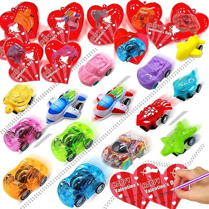 AMENON 28 Pack Kids Valentines Toys Cars Party Favors 28 Different Pull Back Car Filled Heart Val... | Amazon (US)