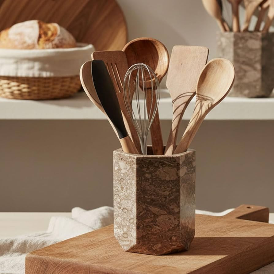 Radicaln Marble Utensil Holder 6.5" Inches Oceanic Handmade Spatula Set for Kitchen Counter, Idea... | Amazon (US)