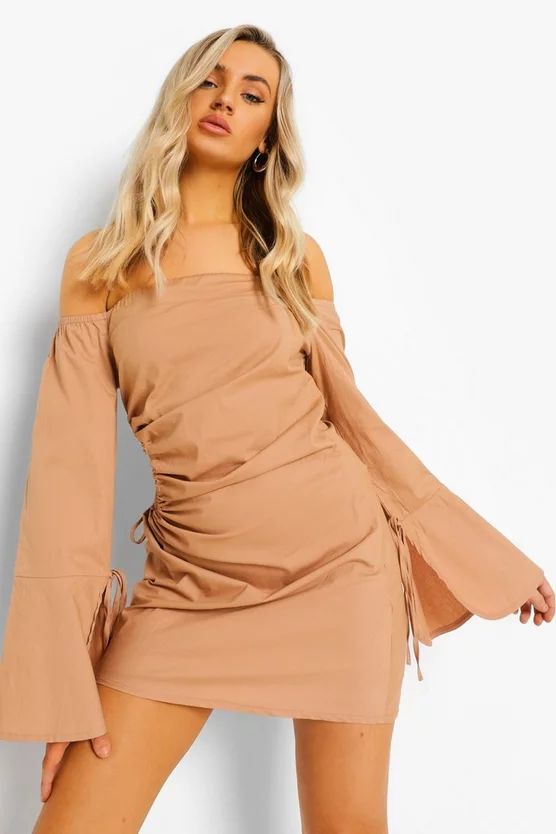 Cut Out Ruched Off The Shoulder Mini Dress | Boohoo.com (US & CA)