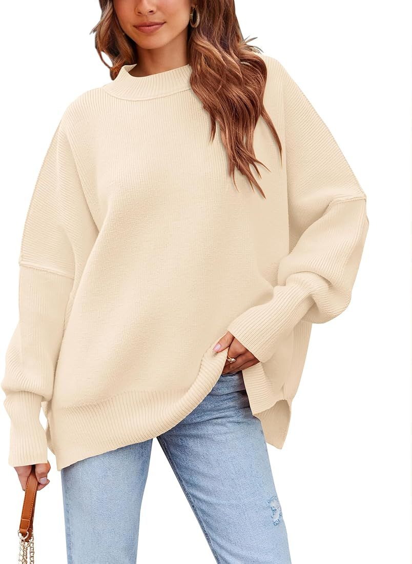 PRETTYGARDEN Women's Oversized Sweater 2023 Casual Fall Crewneck Long Sleeve Loose Side Slit Ribb... | Amazon (US)