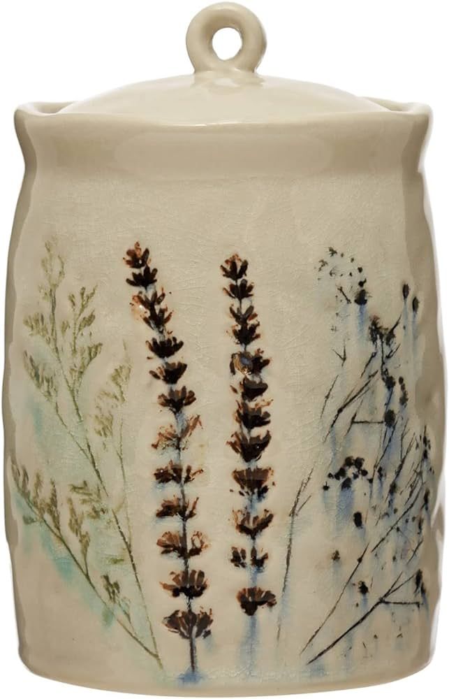 Creative Co-Op Debossed Stoneware Floral Canister, Reactive Crackle Glaze | Amazon (US)