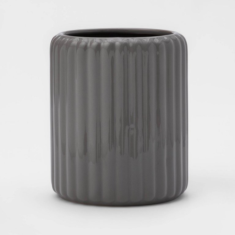 Stoneware Ribbed Utensil Hold Gray - Threshold | Walmart (US)