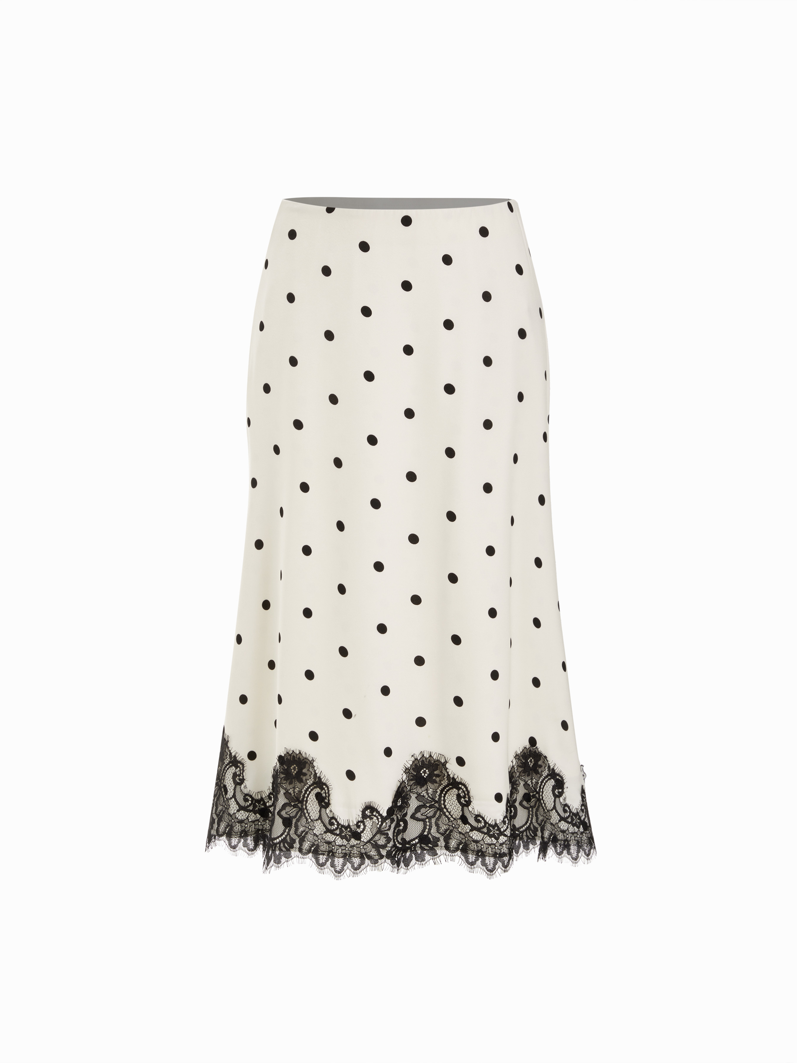 Satin Satin Mid Rise Polka Dot Lace Trim A-line Midi Skirt  For Daily Casual Date | Cider