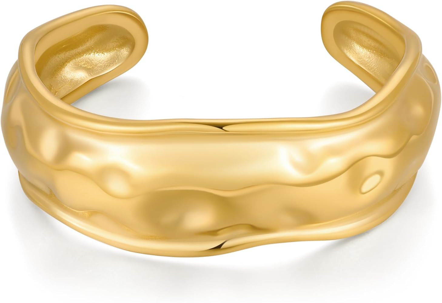 TENTMENTISE Chunky Gold Bracelet for Women 14K Gold Plated Wide Open Bangle Trendy Boho Statement... | Amazon (US)