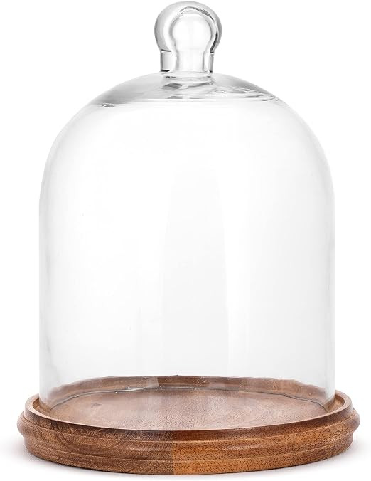 Demdaco Medium Clear and Woodgrain 8 x 6 Glass and Wood Cloche With Base | Amazon (US)