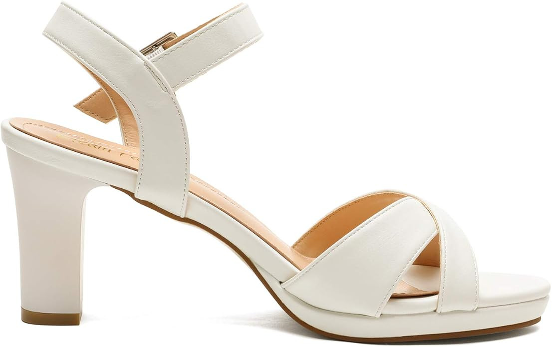 DREAM PAIRS Women’s Open Toe Ankle Strap Sparkly Strappy Chunky Heel Pump Sandals | Amazon (US)