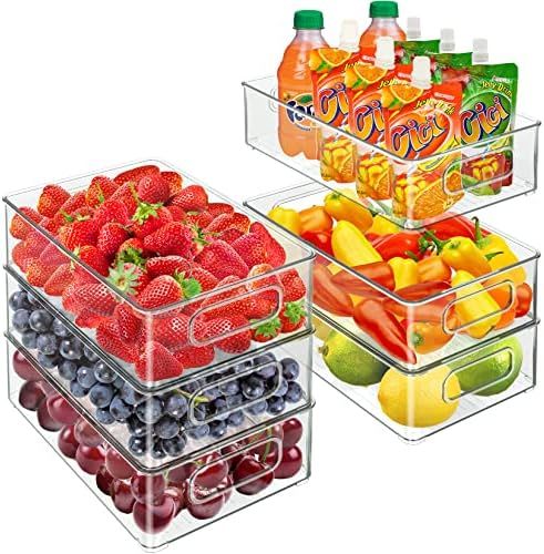 Set of 6 Refrigerator Organizer Bins - Clear Stackable Storage Bins for Fridge, Counter, Cabinet,... | Amazon (US)