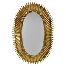 Worlds Away Rita Mid Century Modern Gold Leaf Wood Oval Starburst Wall Mirror | Kathy Kuo Home