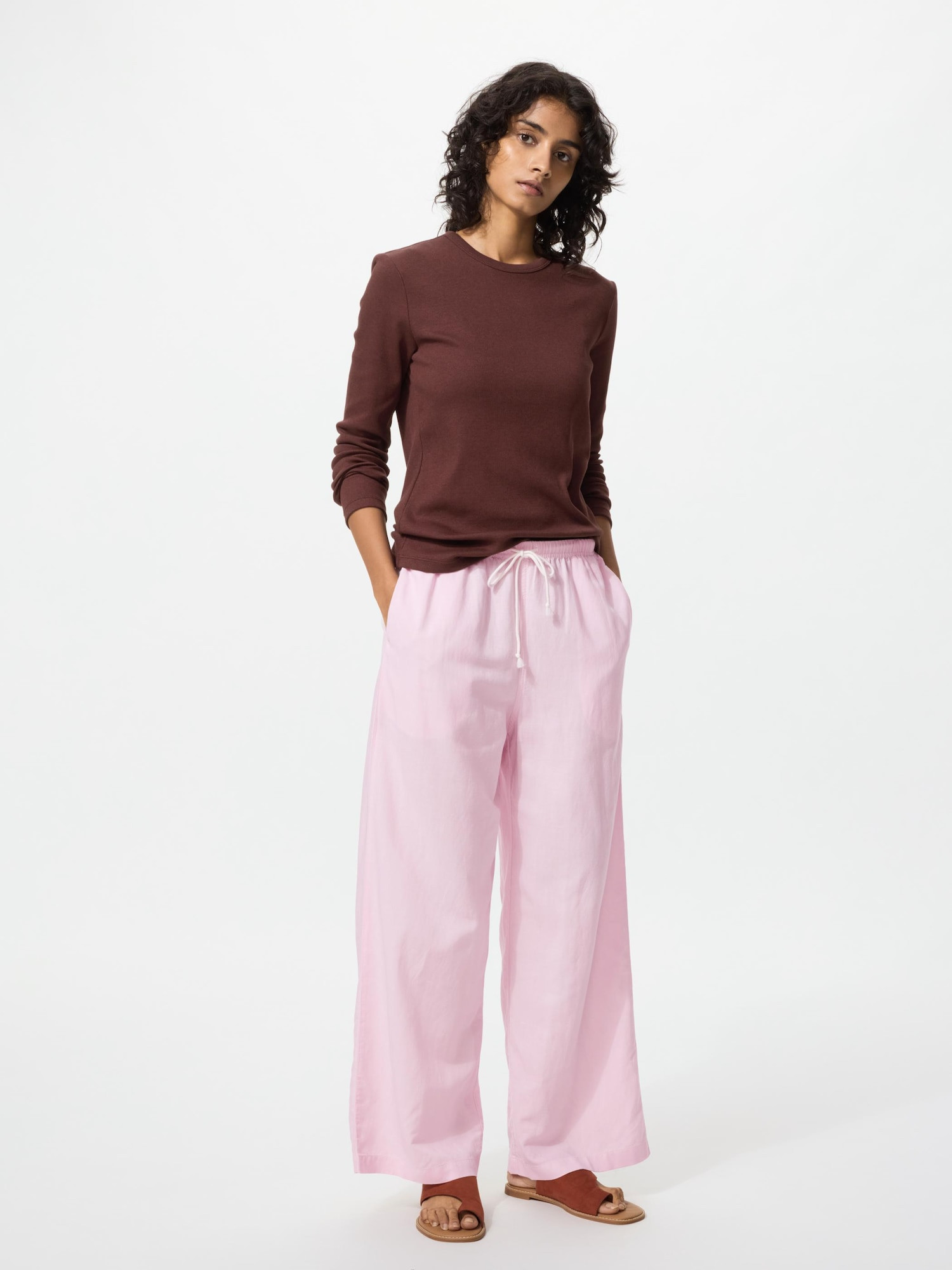 UNIQLO Women's Linen Blend Easy Pants, Pink, Large | UNIQLO (US)
