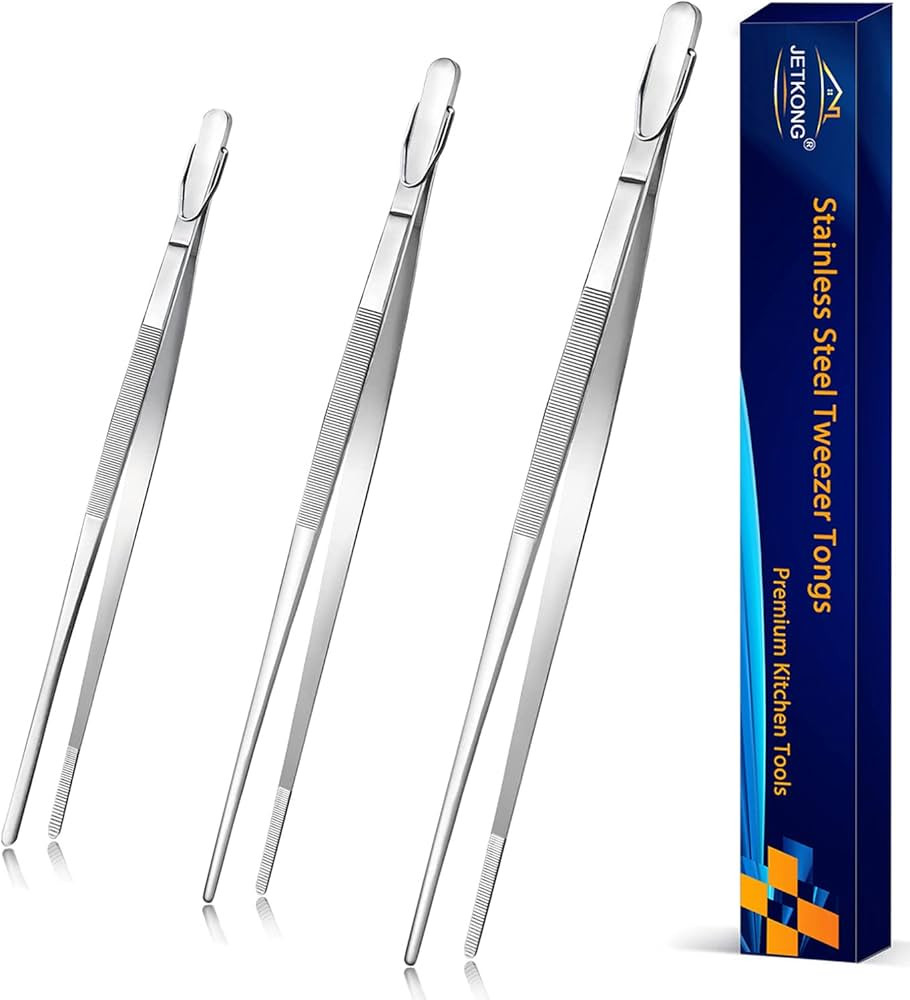 JETKONG Extra Long Kitchen Tweezers Heavy Duty Stainless Steel Cooking Tweezers, Set of 3 (9 12 1... | Amazon (US)