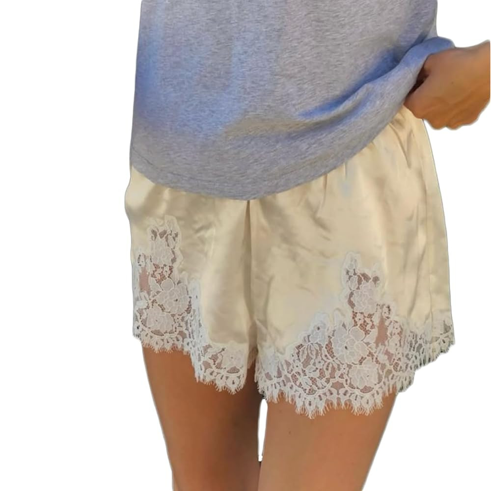 Women Satin Silk Lace Trim Shorts Silky Low Rise Boxer Shorts Y2k Teen Girls Cute Coquette Lounge... | Amazon (US)