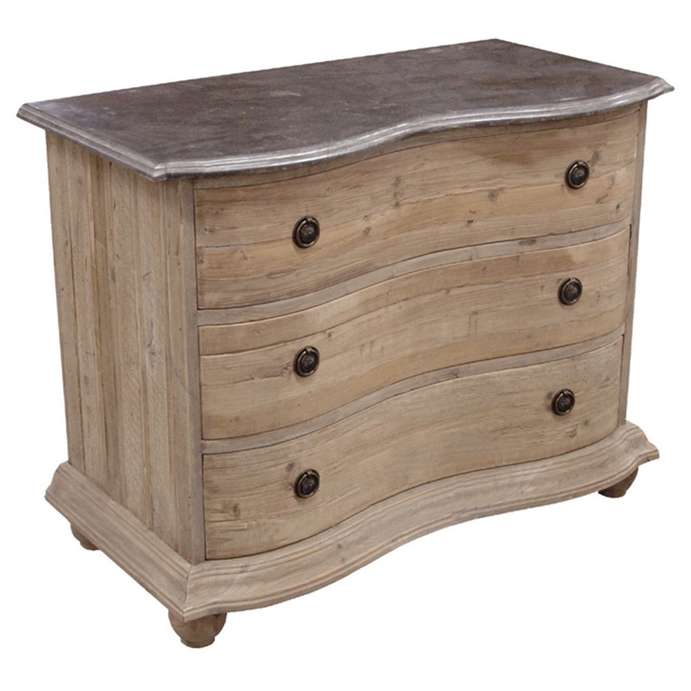 Indigo Rustic Lodge Grey Stone Top Brown Wood 3 Drawer Dresser | Kathy Kuo Home
