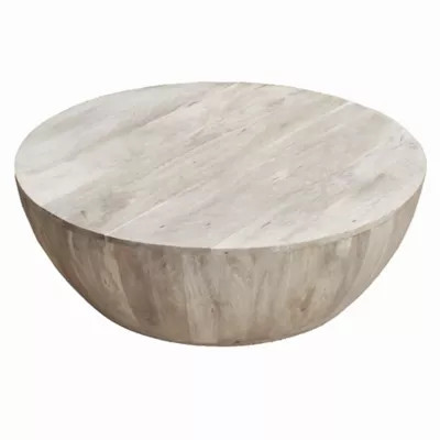 The Urban Port Round Wood Coffee Table in Washed Brown | Bed Bath & Beyond