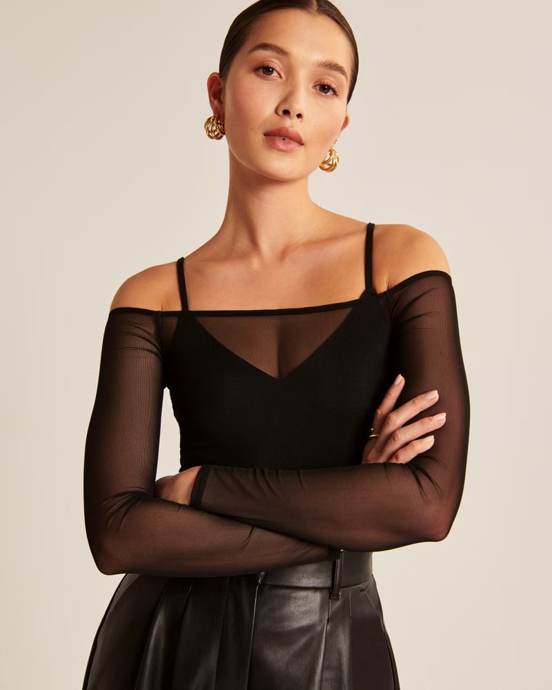 Women's Strappy Off-The-Shoulder Mesh Bodysuit | Women's Tops | Abercrombie.com | Abercrombie & Fitch (US)