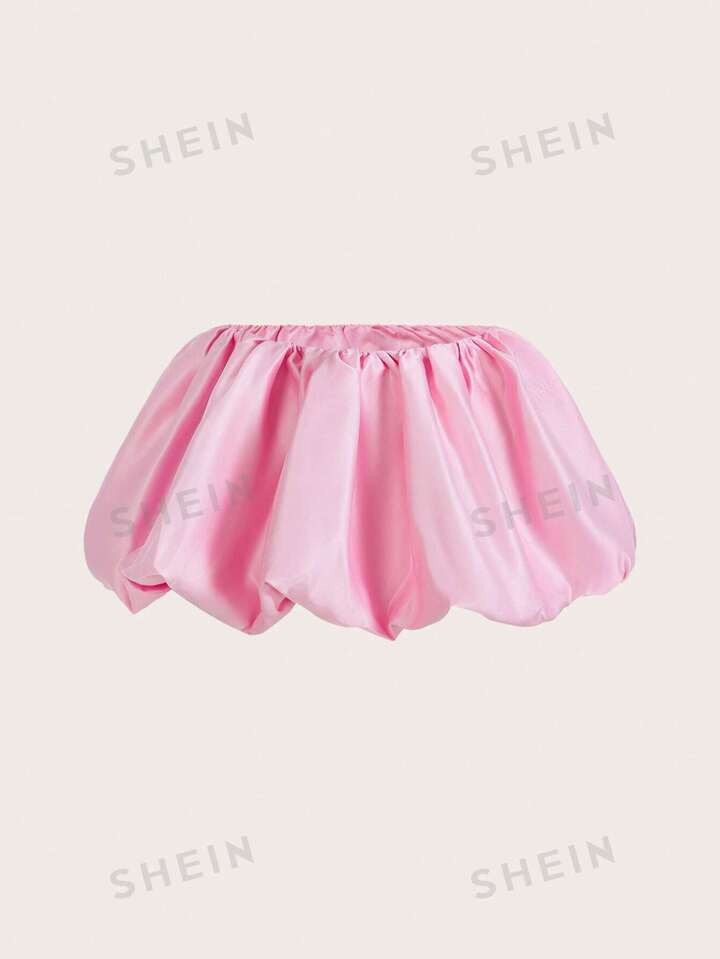 SHEIN ICON Y2k Spring Solid Color Low Waist Pleated Bubble Fower Mini  Skirt | SHEIN