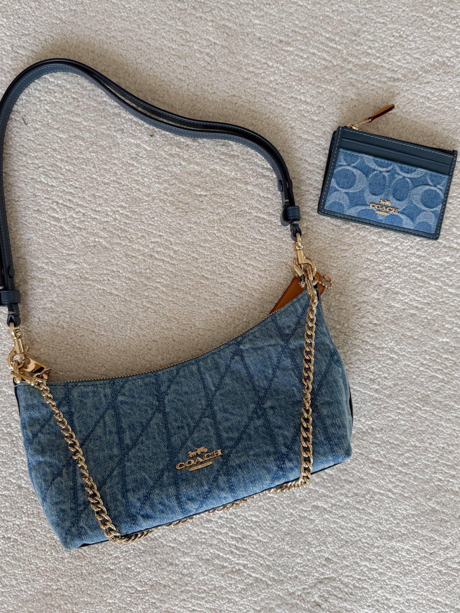The cutest new coach bag!! Caitlin shoulder bag in quilted denim + Mini skinny ID case 🩵 

#LTKgrwm #LTKootd #LTKBeauty