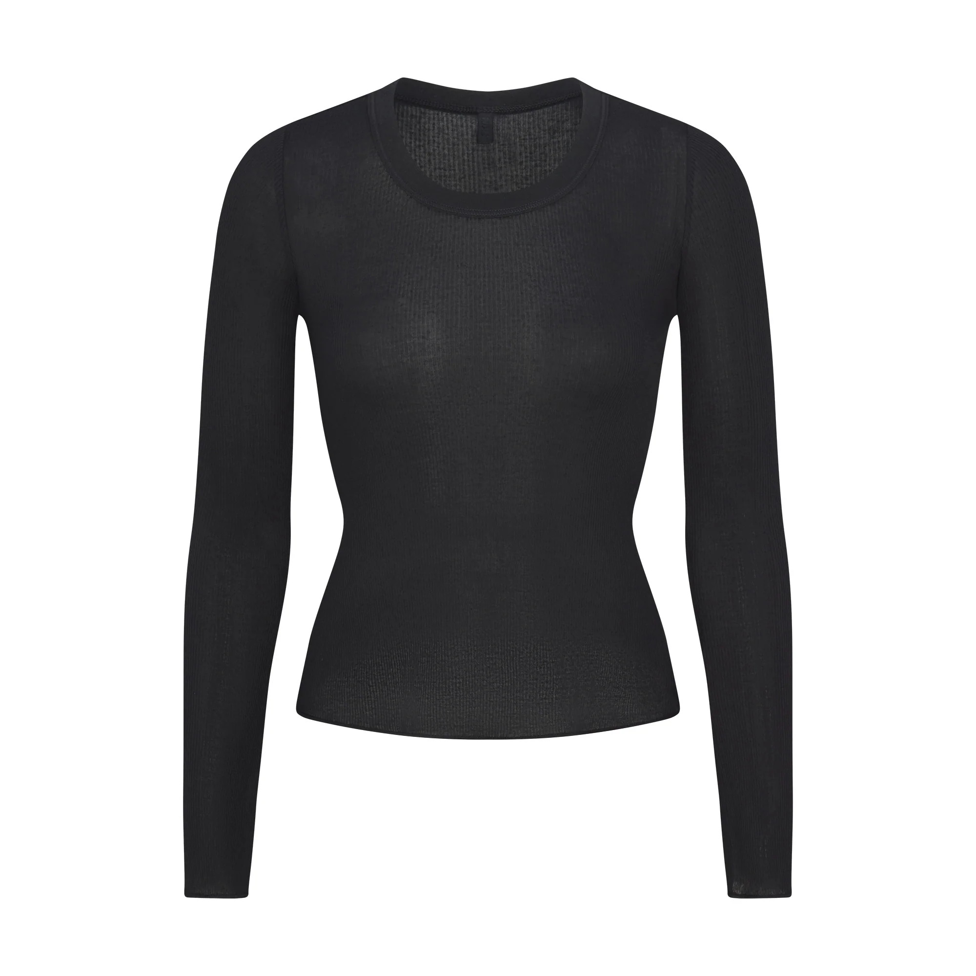 SHEER RIB LONG SLEEVE CREW NECK TOP | SOOT | SKIMS (US)