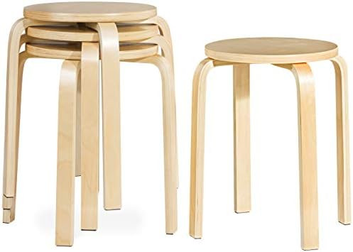 COSTWAY 18-inch Bentwood Stools, Set of 4 Backless Chairs with Round Top, Stackable, Wood Seat for D | Amazon (US)