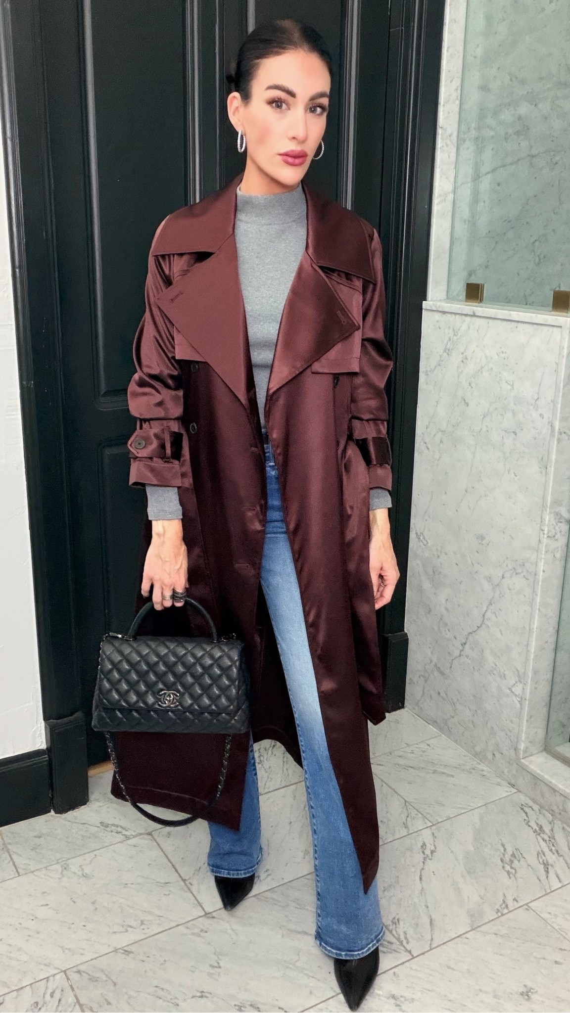 Burgundy trench to brighten things up 