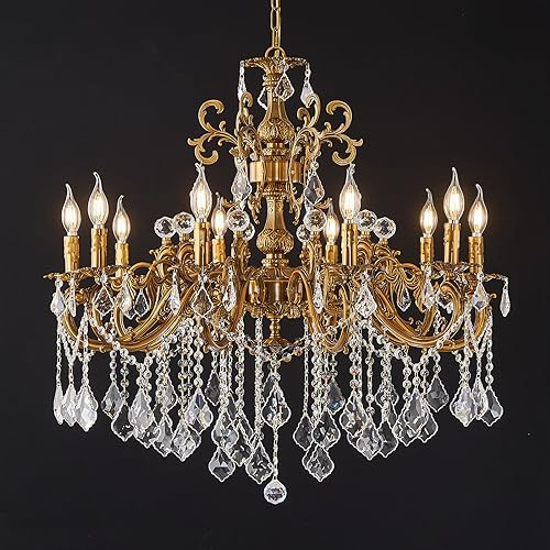 Homeooze 10 Light Classic Traditional Candle-Style Crystal Chandeliers for Dining Room Living Room Bedroom entryway Antique Gold Finish | Amazon (US)