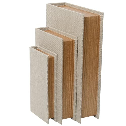 DECOR4SEASON Modern Linen Faux Book Keepsake Storage Box Set of 3, Beige | Amazon (US)