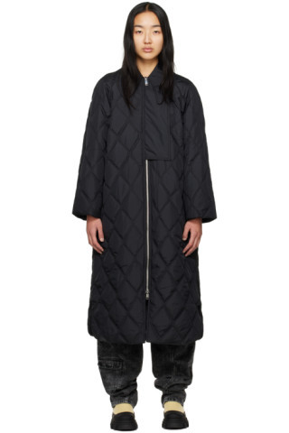 GANNI - Black Quilted Coat | SSENSE