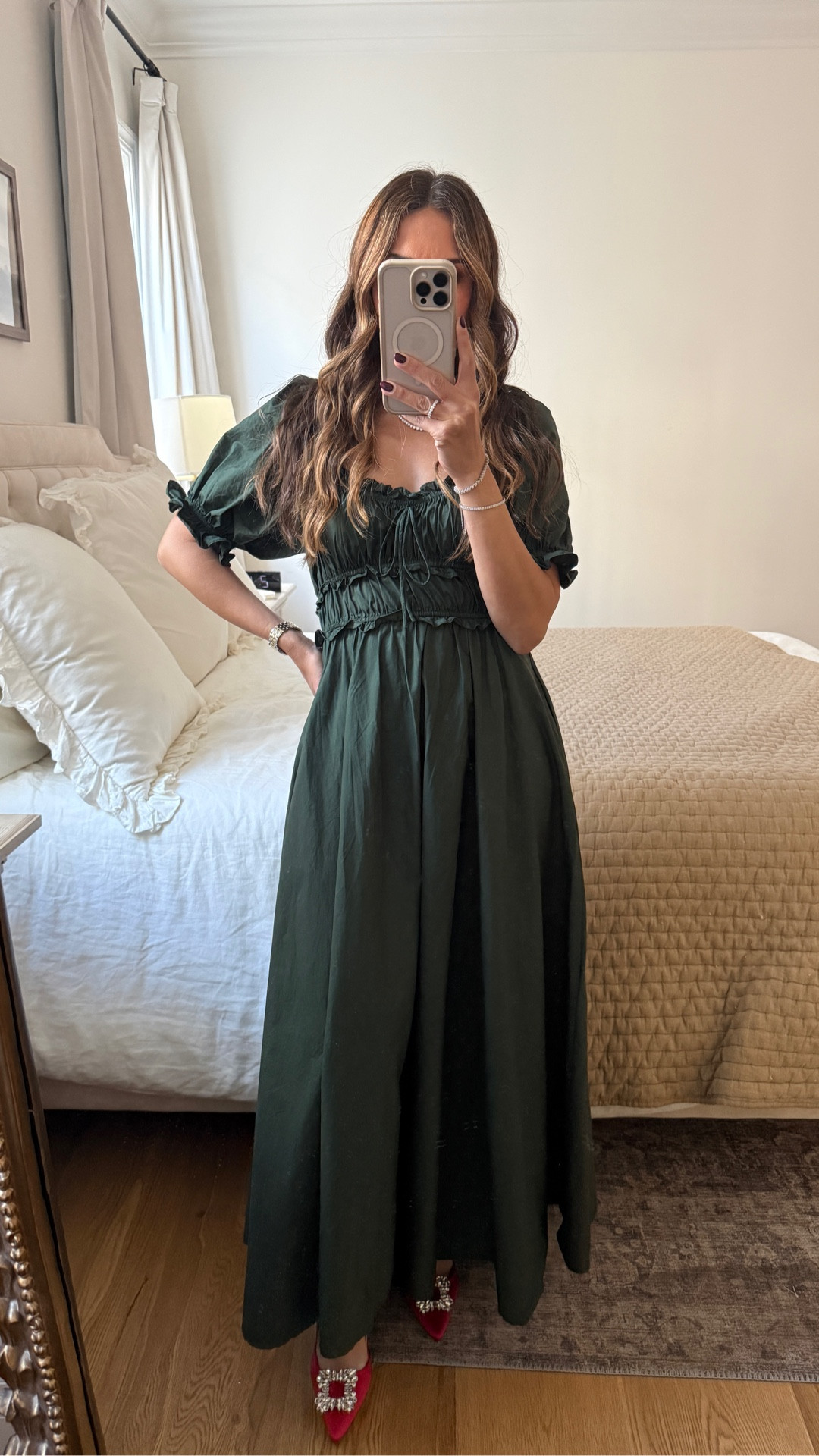 The perfect dress for Christmas. 
Christmas dress. Green dress. Emerald green dress. Red heels. Christmas shoes  

#LTKHoliday #LTKSeasonal #LTKOver40