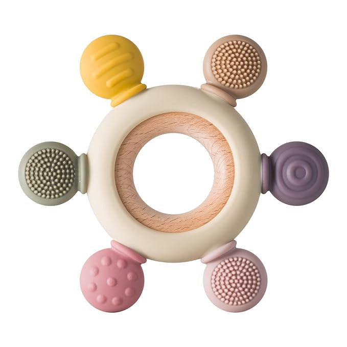 Arudyo Baby Teething Toys Silicone Teethers BPA Free Silicone Rudder with Wooden Ring Soothe Babi... | Amazon (US)