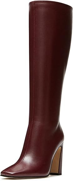 DREAMCIA Knee High Boots Women Fashion Square Toe Chunky Heel Tall Boots Side Zip Faux Leather Lo... | Amazon (US)