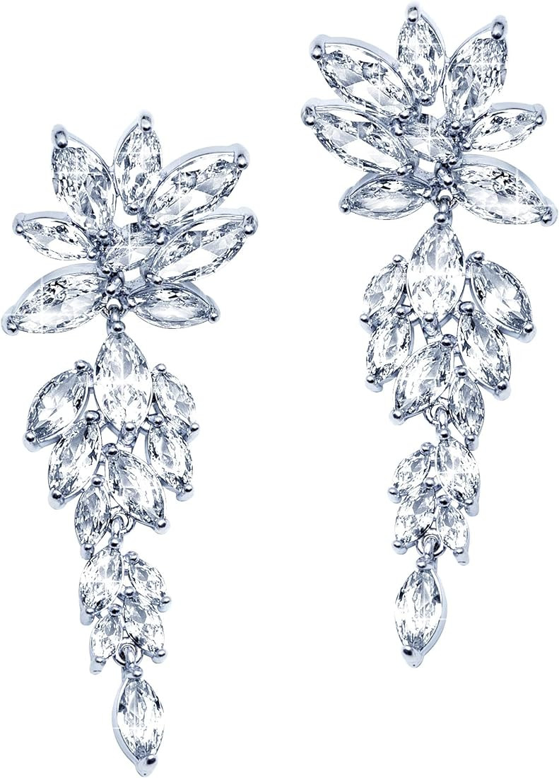 DIAMANTIO Dangle Earrings Cubic Zirconia statement AAAAA 18K Gold Plated long and Large full inla... | Amazon (US)