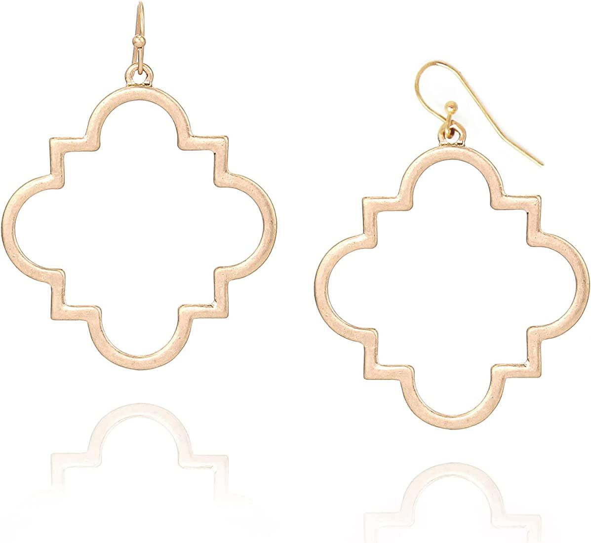 Amazon.com: POMINA Quatrefoil Clover Gold Dangle Drop Earrings Gold Silver Two Tone Textured Tren... | Amazon (US)