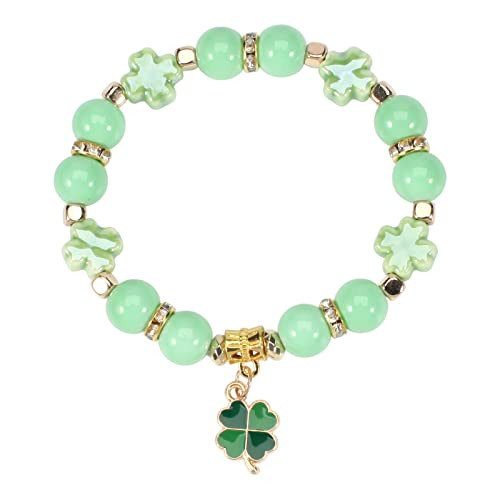 Lonext St.Patrick’s Day Bracelets for Women Lucky Leaf Shamrock Charm Bracelet Green Beaded Stretch Bracelet | Amazon (US)