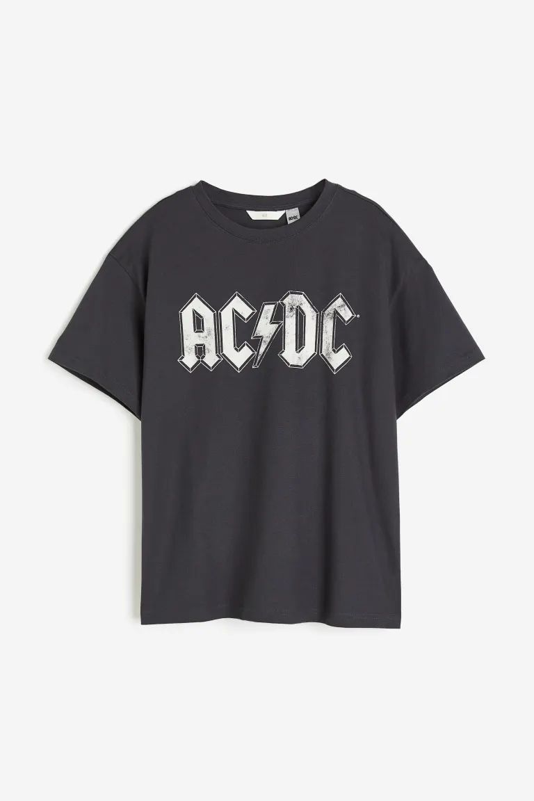 Oversized printed T-shirt - Dark grey/AC/DC - Ladies | H&M GB | H&M (UK, MY, IN, SG, PH, TW, HK)