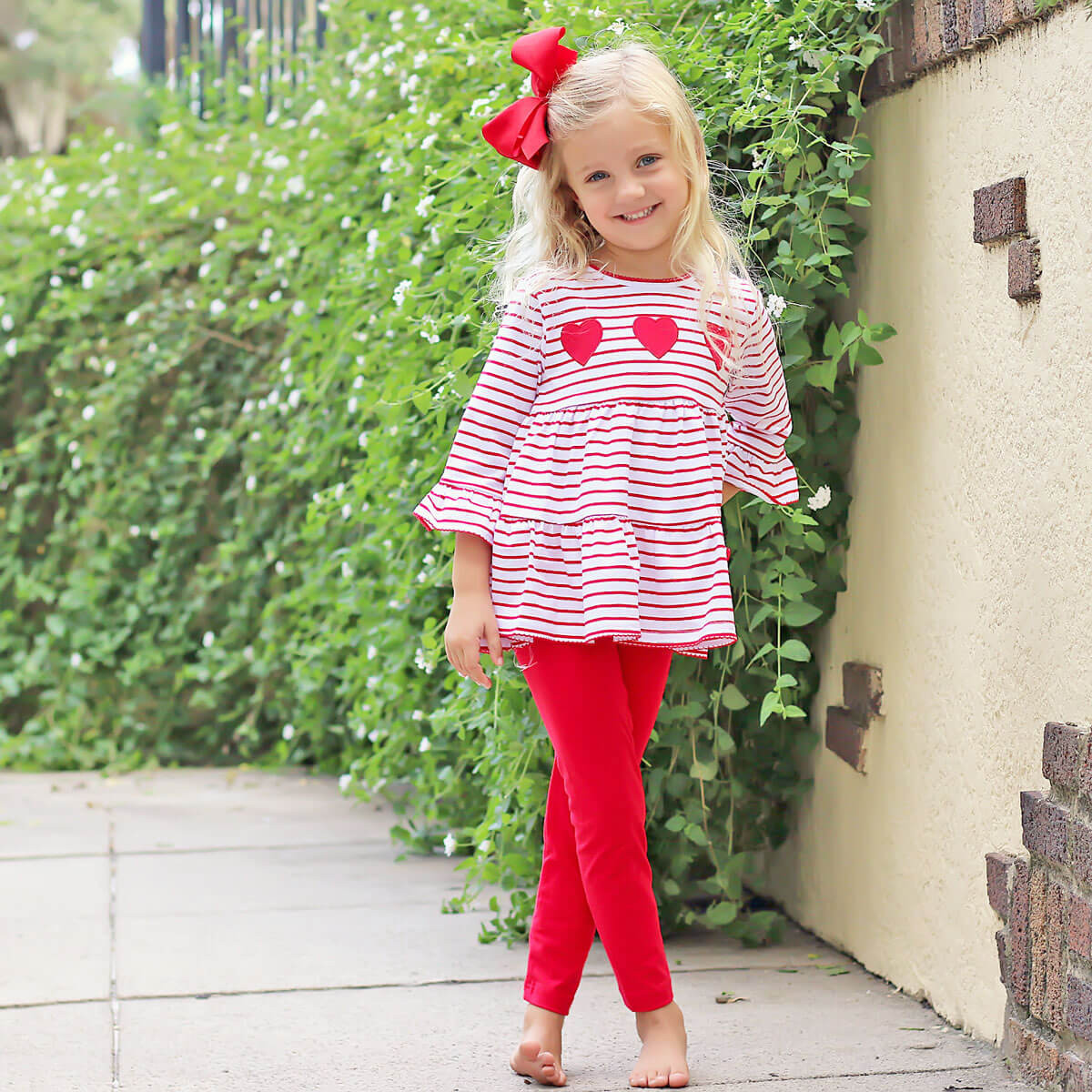 Heart Applique Red Stripe Callie Legging Set | Classic Whimsy