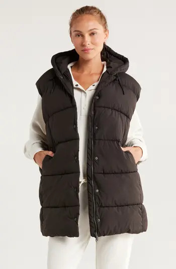 Zella Longline Hooded Puffer Vest | Nordstrom | Nordstrom