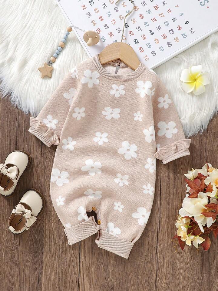 Baby Girl Floral Pattern Knit Jumpsuit | SHEIN