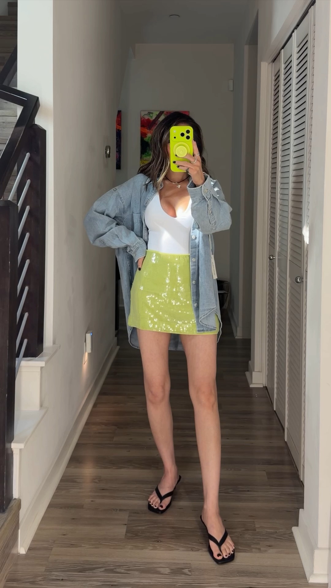 Summer outfits ⚡️ I love a sparkly mini skirt, in this case a skort for summer. Styled it with the most flattering white bodysuit—love the plunge neckline and an oversized denim shirt. Grab them on sale now from Aritzia. These thong kitten sandals look designer but is a fraction of the price—under $50. I’ve had them for 2 years and they’re so comfortable. Comes in multiple colors. 

Summer ootd, ootd, skort, mini skirt, bodysuit, sale, The Stylizt

#LTKootd #LTKdayinmylife #LTKSaleAlert