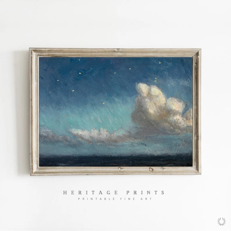 Vintage Clouds Study Print Night Sky Printable Antique Oil - Etsy | Etsy (US)