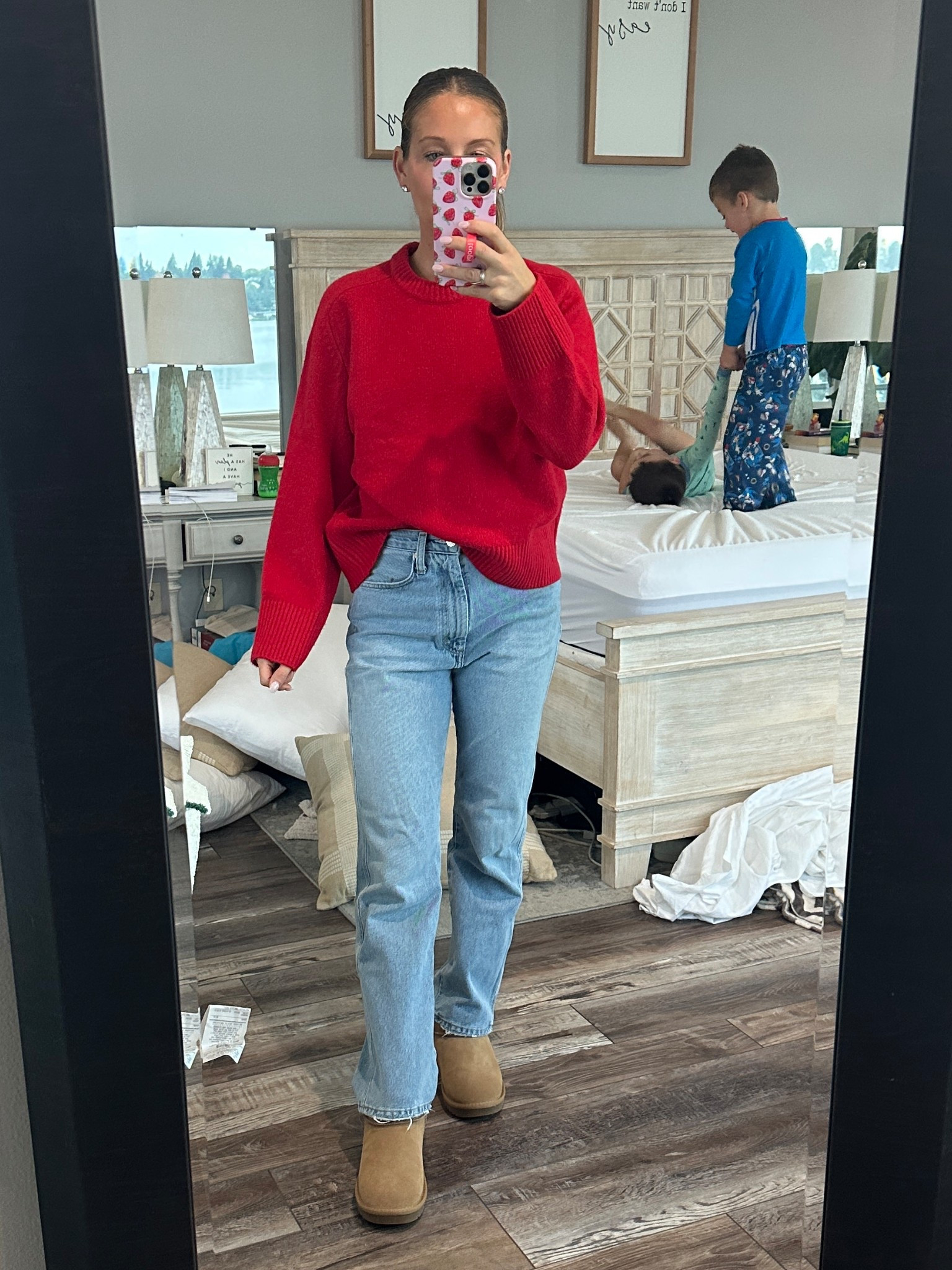 fall ❤️ I love this sweater! I have it in 3 colors! And these jeans are a little pricey but also on sale! Such incredible quality! And TTS! Also, first time wearing uggs/knock off uggs in about 15 years so there’s that lol but loving the fall vibes! 

#fall #abercrombie #amazon #momvibes #easyfalloutfit 

#LTKSeasonal #LTKSaleAlert #LTKStyleTip