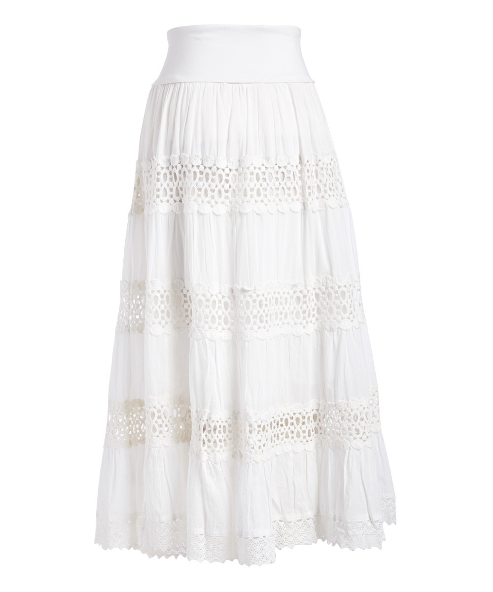 Raj Imports Women's Casual Skirts WHITE - White Crochet Agnes Peasant Skirt - Women | Zulily