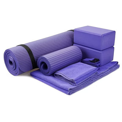 BalanceFrom Fitness 7 Piece Home Gym Yoga Set with 0.5 Inch Thick Yoga Mat, 2 Yoga Blocks, Mat Towel, Hand Towel, Stretch Strap, and Knee Pad, Purple | Target